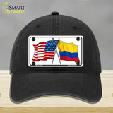 Colombia USA Crossed Flags Novelty License Plate Hat Tag Unconstructed Cotton / Black