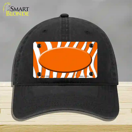 Orange White Zebra Center Oval Novelty License Plate Hat Unconstructed Cotton / Black