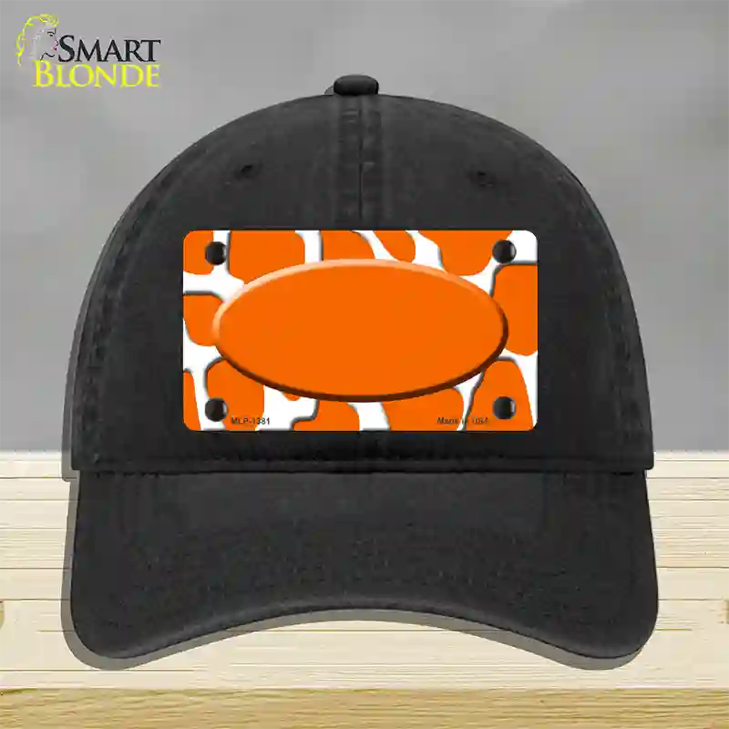 Orange White Giraffe Center Oval Novelty License Plate Hat Unconstructed Cotton / Black