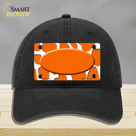 Orange White Giraffe Center Oval Novelty License Plate Hat Unconstructed Cotton / Black