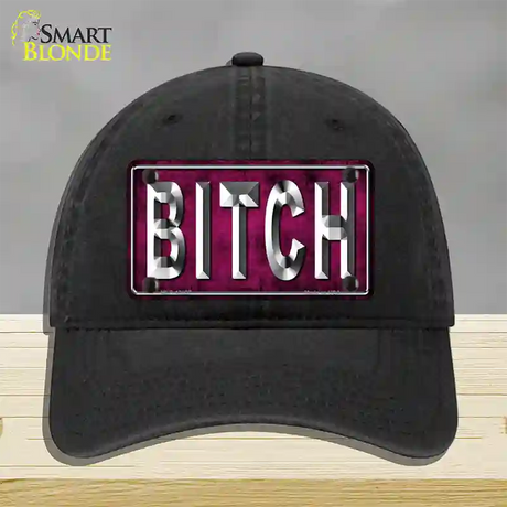 Bitch Pink Novelty License Plate Hat Tag Unconstructed Cotton / Black