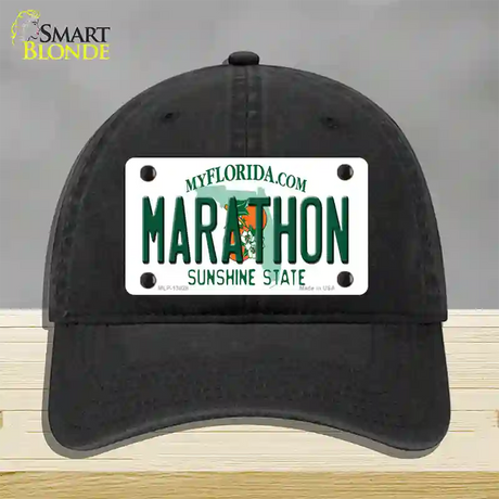 Marathon Florida Novelty License Plate Hat Tag Unconstructed Cotton / Black