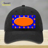 Orange Royal Blue Polka Dot Orange Center Oval Novelty License Plate Hat Unconstructed Cotton / Black