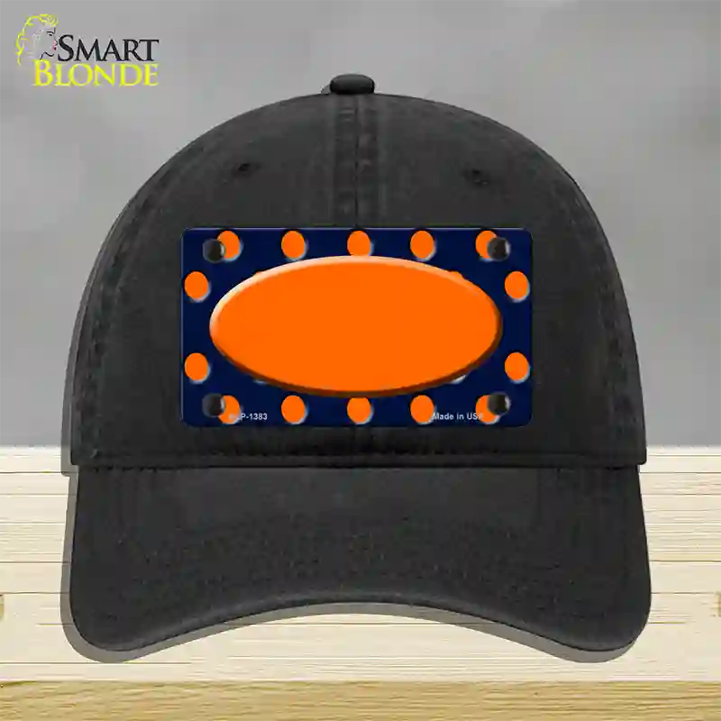 Orange Navy Blue Polka Dot Orange Center Oval Novelty License Plate Hat Unconstructed Cotton / Black