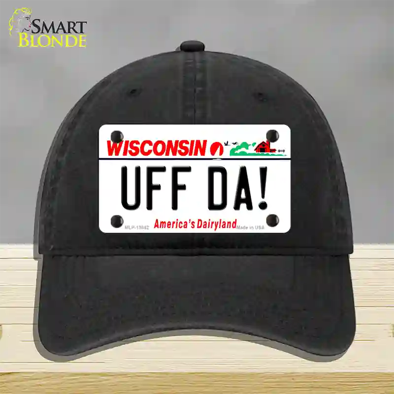 Uff Da Wisconsin Novelty License Plate Hat Tag Unconstructed Cotton / Black