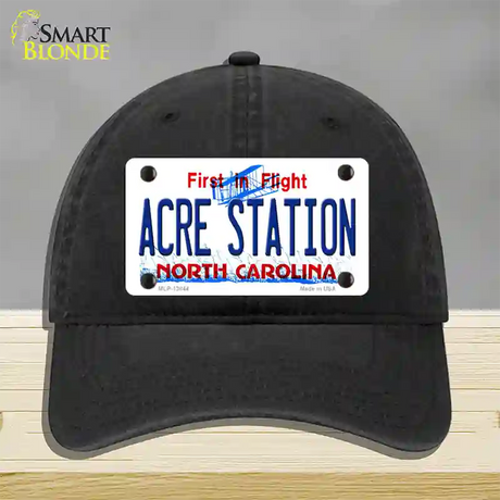 Acre Station North Carolina Novelty License Plate Hat Tag Unconstructed Cotton / Black