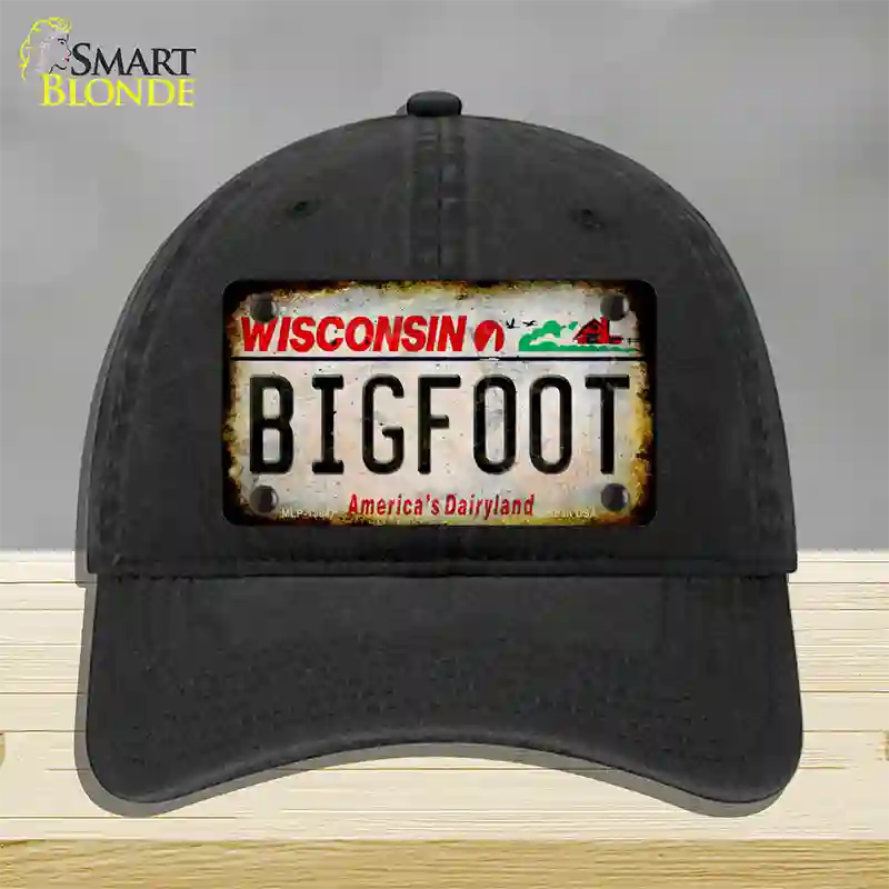 Bigfoot Wisconsin Novelty License Plate Hat Tag Unconstructed Cotton / Black