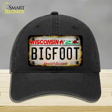 Bigfoot Wisconsin Novelty License Plate Hat Tag Unconstructed Cotton / Black