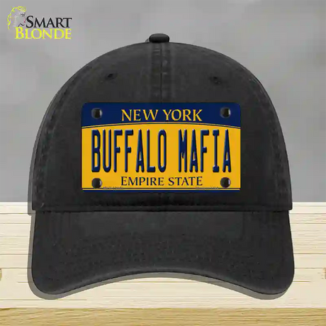 Buffalo Mafia NY Yellow Novelty License Plate Hat Tag Unconstructed Cotton / Black