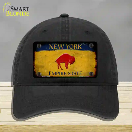 Red Buffalo NY Yellow Rusty Novelty License Plate Hat Tag Unconstructed Cotton / Black