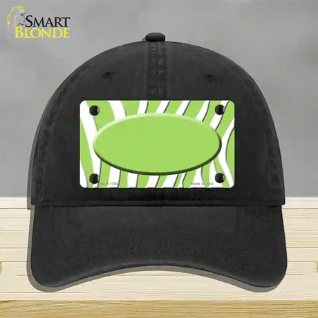 Lime Green White Zebra Center Oval Novelty License Plate Hat Unconstructed Cotton / Black