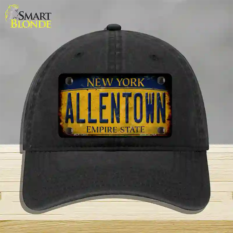 Allentown NY Yellow Rusty Novelty License Plate Hat Tag Unconstructed Cotton / Black