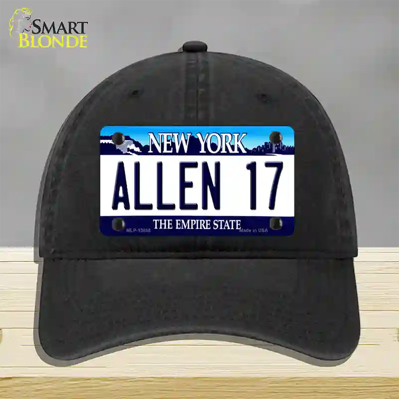 Allen 17 NY Blue Novelty License Plate Hat Tag Unconstructed Cotton / Black