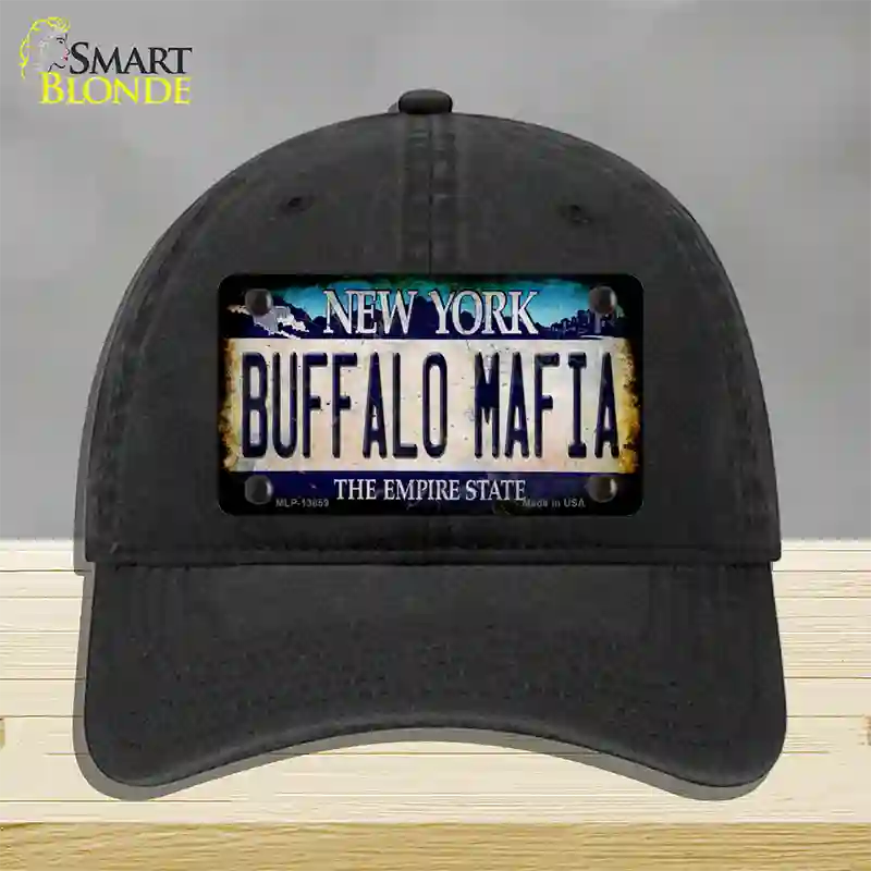 Buffalo Mafia NY Blue Rusty Novelty License Plate Hat Tag Unconstructed Cotton / Black