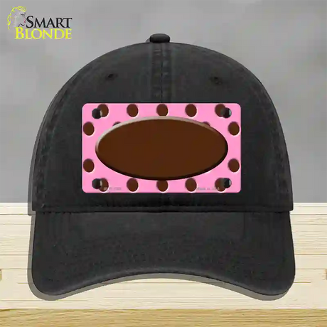 Brown Pink Polka Dot Brown Center Oval Novelty License Plate Hat Unconstructed Cotton / Black