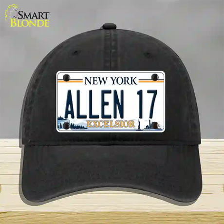 Allen 17 NY Excelsior Novelty License Plate Hat Tag Unconstructed Cotton / Black