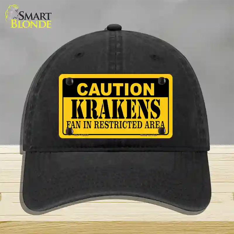 Caution Krakens Novelty License Plate Hat Tag Unconstructed Cotton / Black