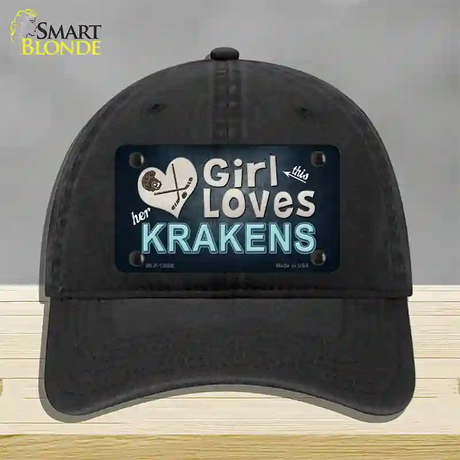 This Girl Loves Krakens Novelty License Plate Hat Tag Unconstructed Cotton / Black