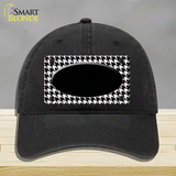 White Black Houndstooth Black Center Oval Novelty License Plate Hat Unconstructed Cotton / Black