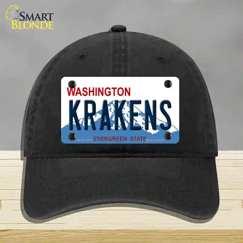 Krakens Washington Novelty License Plate Hat Tag Unconstructed Cotton / Black