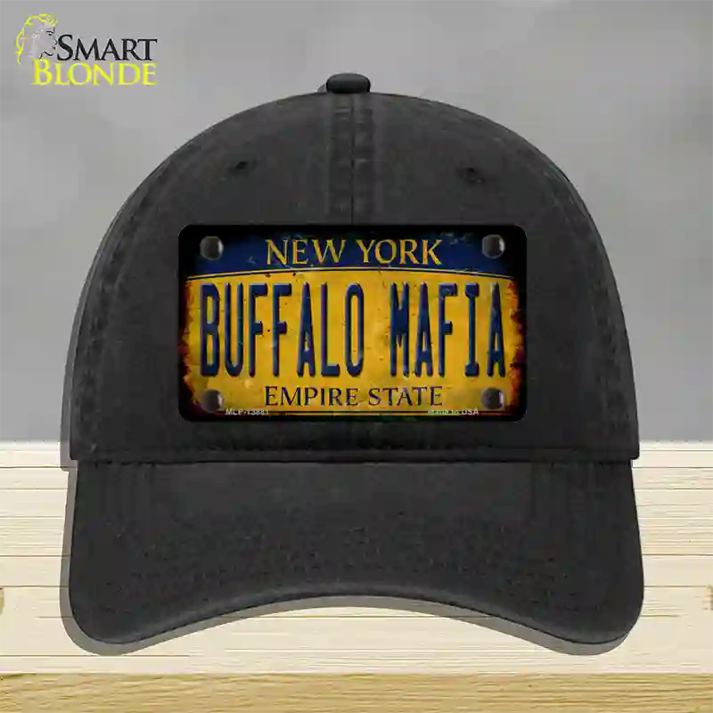 Buffalo Mafia NY Rusted Yellow Novelty License Plate Hat Tag Unconstructed Cotton / Black