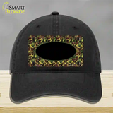 Green Camo Oval With Black Oval Center Novelty License Plate Hat Unconstructed Cotton / Black