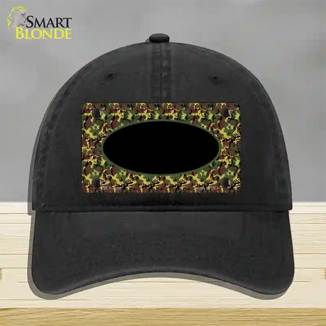 Green Camo Oval With Black Oval Center Novelty License Plate Hat Unconstructed Cotton / Black