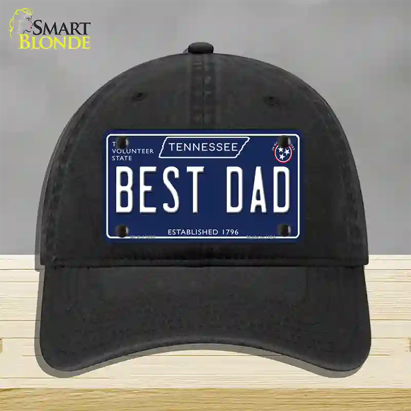 Best Dad Tennessee Blue Novelty License Plate Hat Tag Unconstructed Cotton / Black