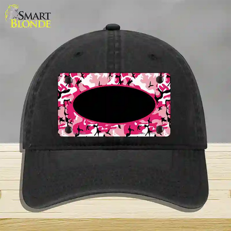 Pink Camo With Black Center Oval Novelty License Plate Hat Unconstructed Cotton / Black