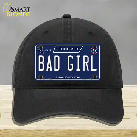 Bad Girl Tennessee Blue Novelty License Plate Hat Tag Unconstructed Cotton / Black