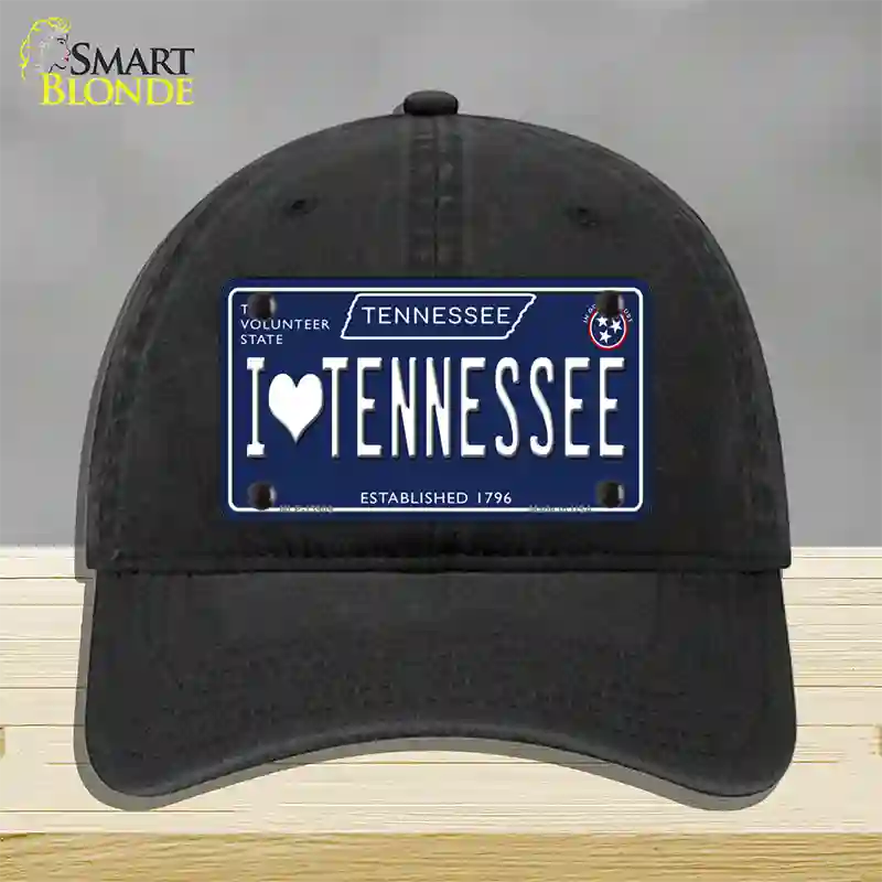 I Heart TN Tennessee Blue Novelty License Plate Hat Tag Unconstructed Cotton / Black