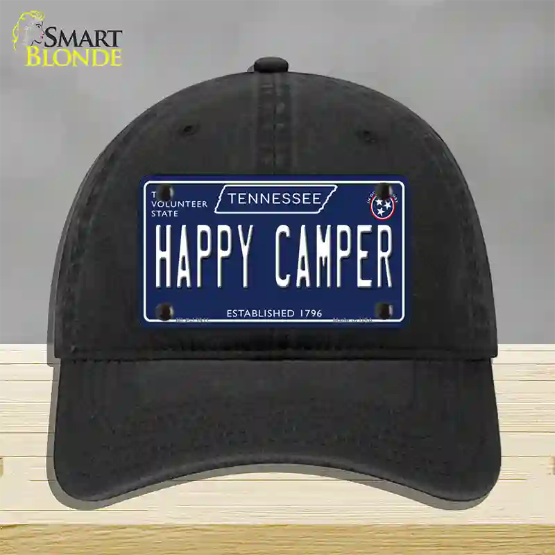 Happy Camper Tennessee Blue Novelty License Plate Hat Tag Unconstructed Cotton / Black