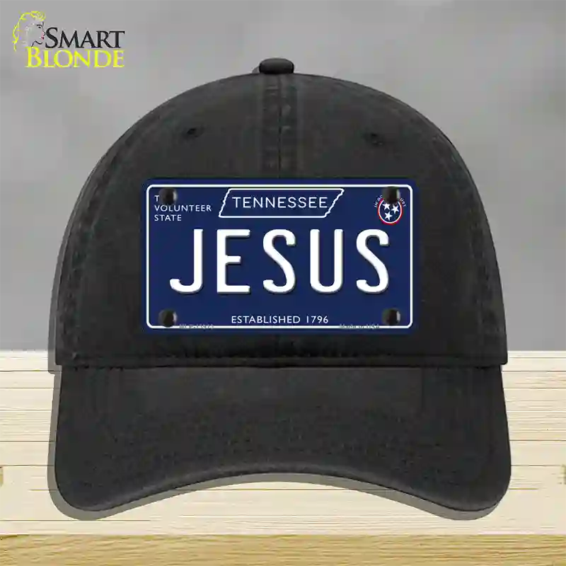 Jesus Tennessee Blue Novelty License Plate Hat Tag Unconstructed Cotton / Black