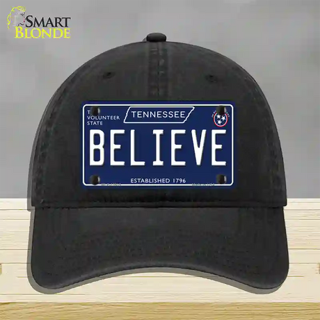 Believe Tennessee Blue Novelty License Plate Hat Tag Unconstructed Cotton / Black