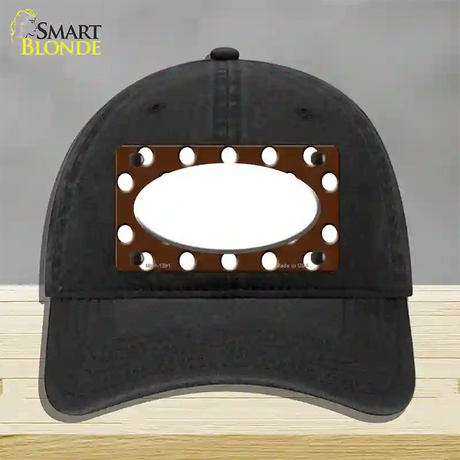 White Brown Polka Dot Center Oval Novelty License Plate Hat Unconstructed Cotton / Black