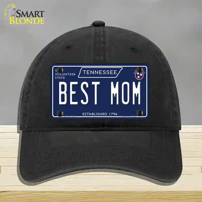 Best Mom Tennessee Blue Novelty License Plate Hat Tag Unconstructed Cotton / Black