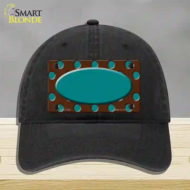 Teal Brown Polka Dot Center Oval Novelty License Plate Hat Unconstructed Cotton / Black