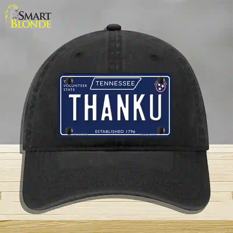 Thank U Tennessee Blue Novelty License Plate Hat Tag Unconstructed Cotton / Black