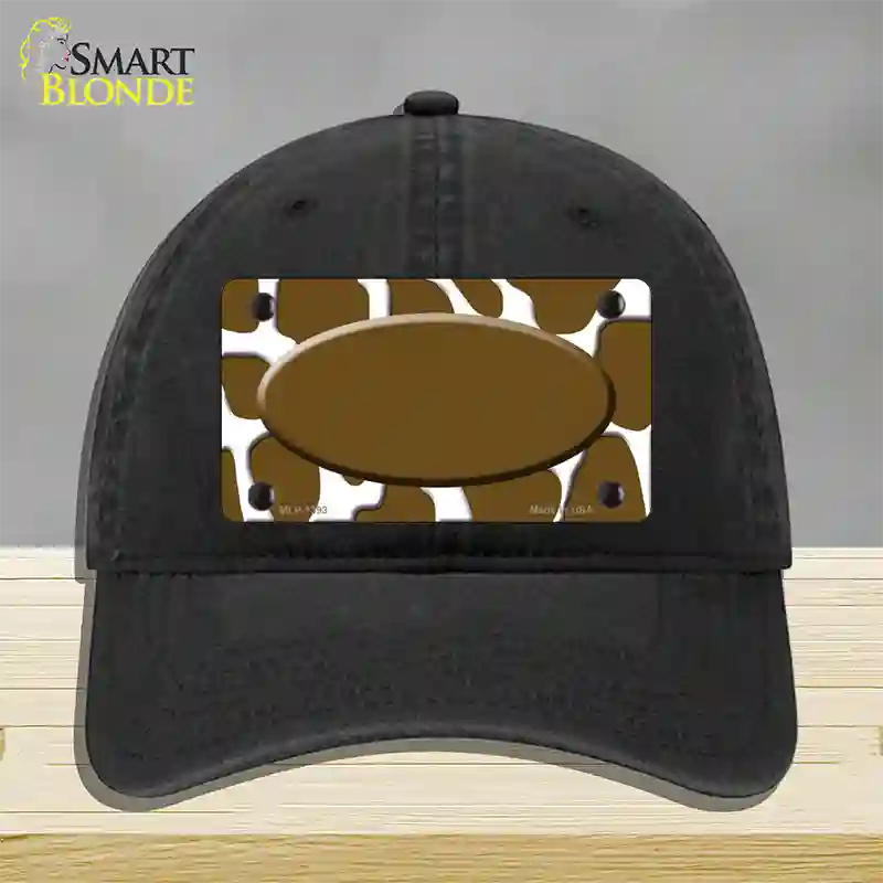 Brown White Giraffe Center Oval Novelty License Plate Hat Unconstructed Cotton / Black