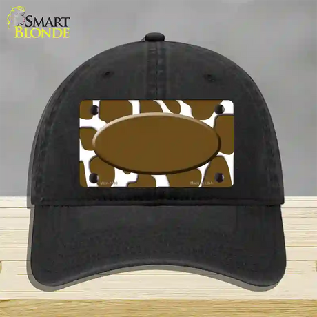 Brown White Giraffe Center Oval Novelty License Plate Hat Unconstructed Cotton / Black