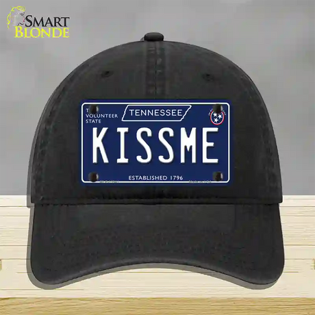 Kiss Me Tennessee Blue Novelty License Plate Hat Tag Unconstructed Cotton / Black