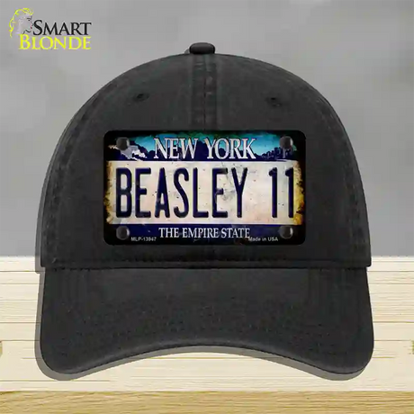 Beasley 11 New York Blue Novelty License Plate Hat Tag Unconstructed Cotton / Black