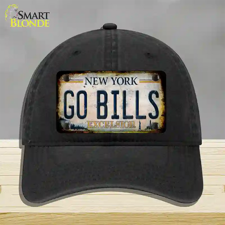 Go Bills New York White Novelty License Plate Hat Tag Unconstructed Cotton / Black