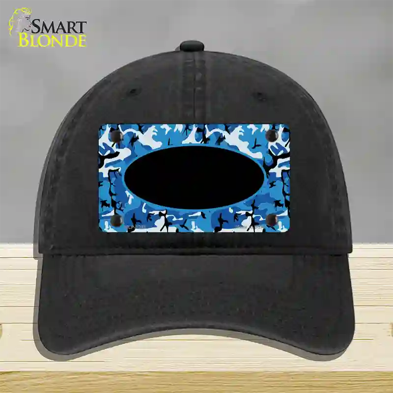 Blue Camo With Black Center Oval Novelty License Plate Hat Unconstructed Cotton / Black