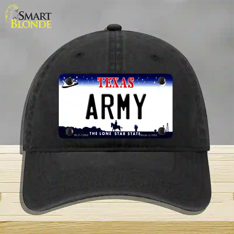 Texas Army Novelty License Plate Hat Tag Unconstructed Cotton / Black