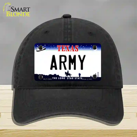 Texas Army Novelty License Plate Hat Tag Unconstructed Cotton / Black