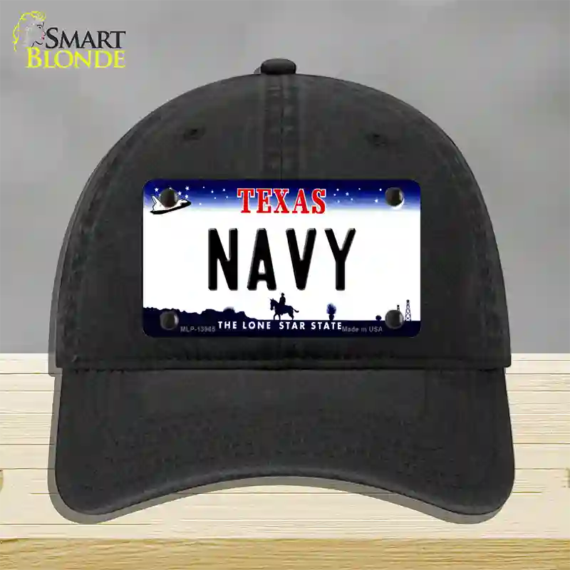 Texas Navy Novelty License Plate Hat Tag Unconstructed Cotton / Black