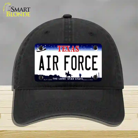 Texas Air Force Novelty License Plate Hat Tag Unconstructed Cotton / Black