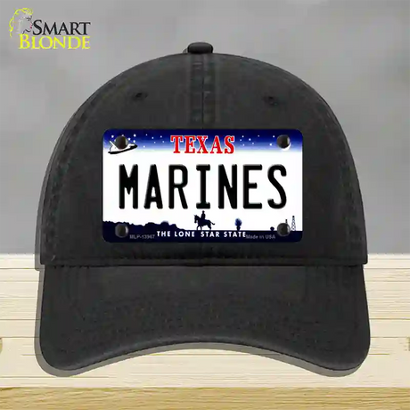 Texas Marines Novelty License Plate Hat Tag Unconstructed Cotton / Black