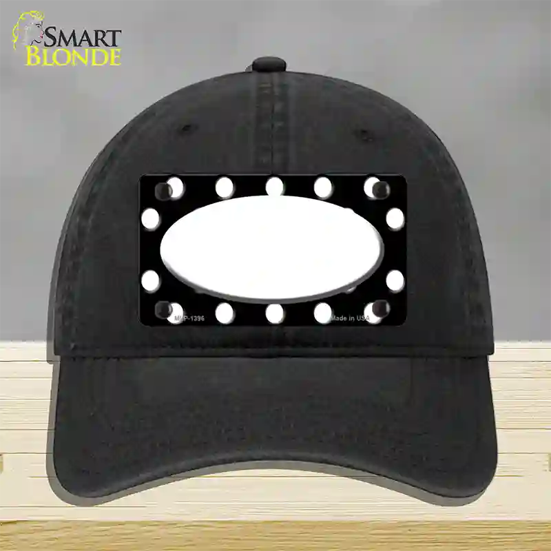 White Black Polka Dot Center Oval Novelty License Plate Hat Unconstructed Cotton / Black